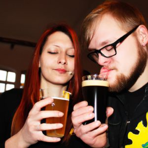 Man and woman tasting beer