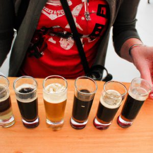 Person holding beer tasting samples